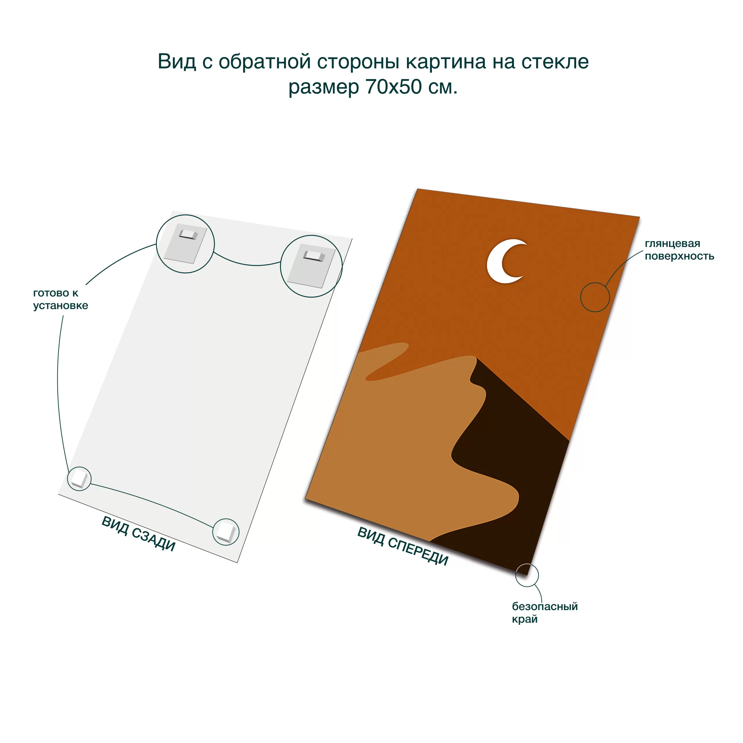картина на стекле 70х50 см, "Ночь", AR043, вид сзади
