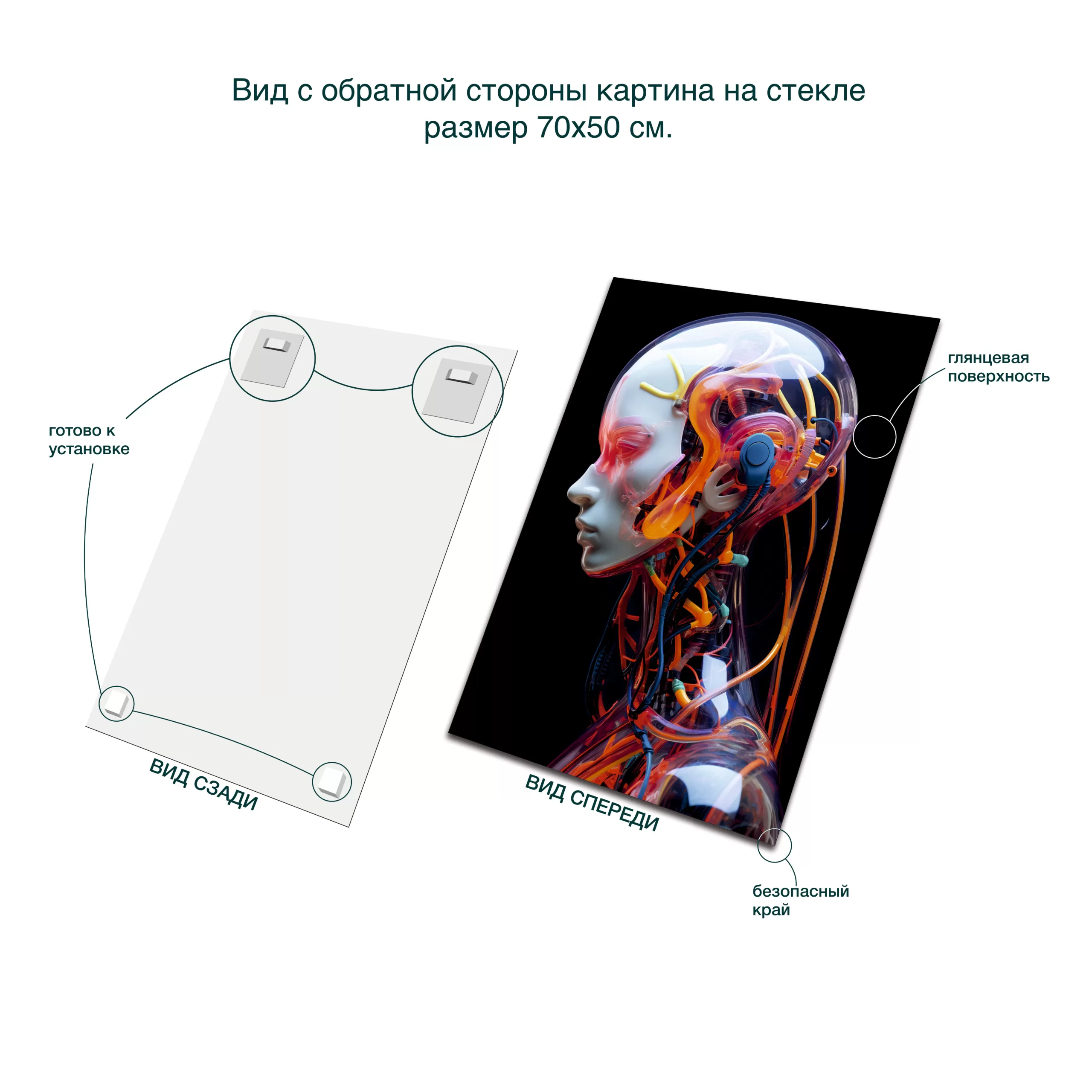 Картина на стекле 70х50 см "ПРОФИЛЬ НА ЧЕРНОМ" AR051 — изображение 4