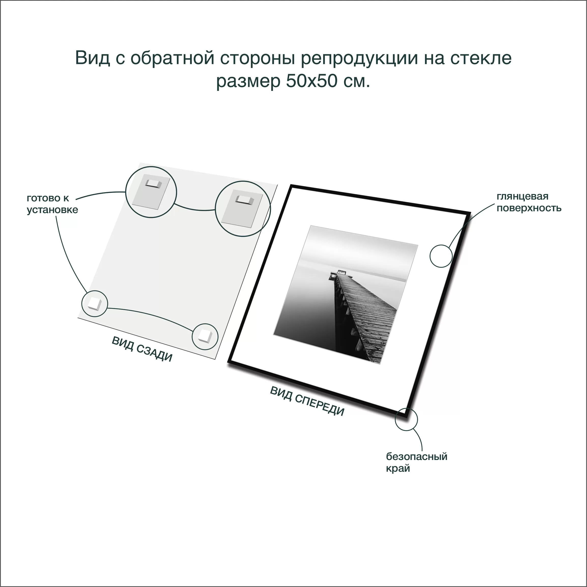 картина на стекле 50х50 см, "Природа 1" BW001 вид сзади