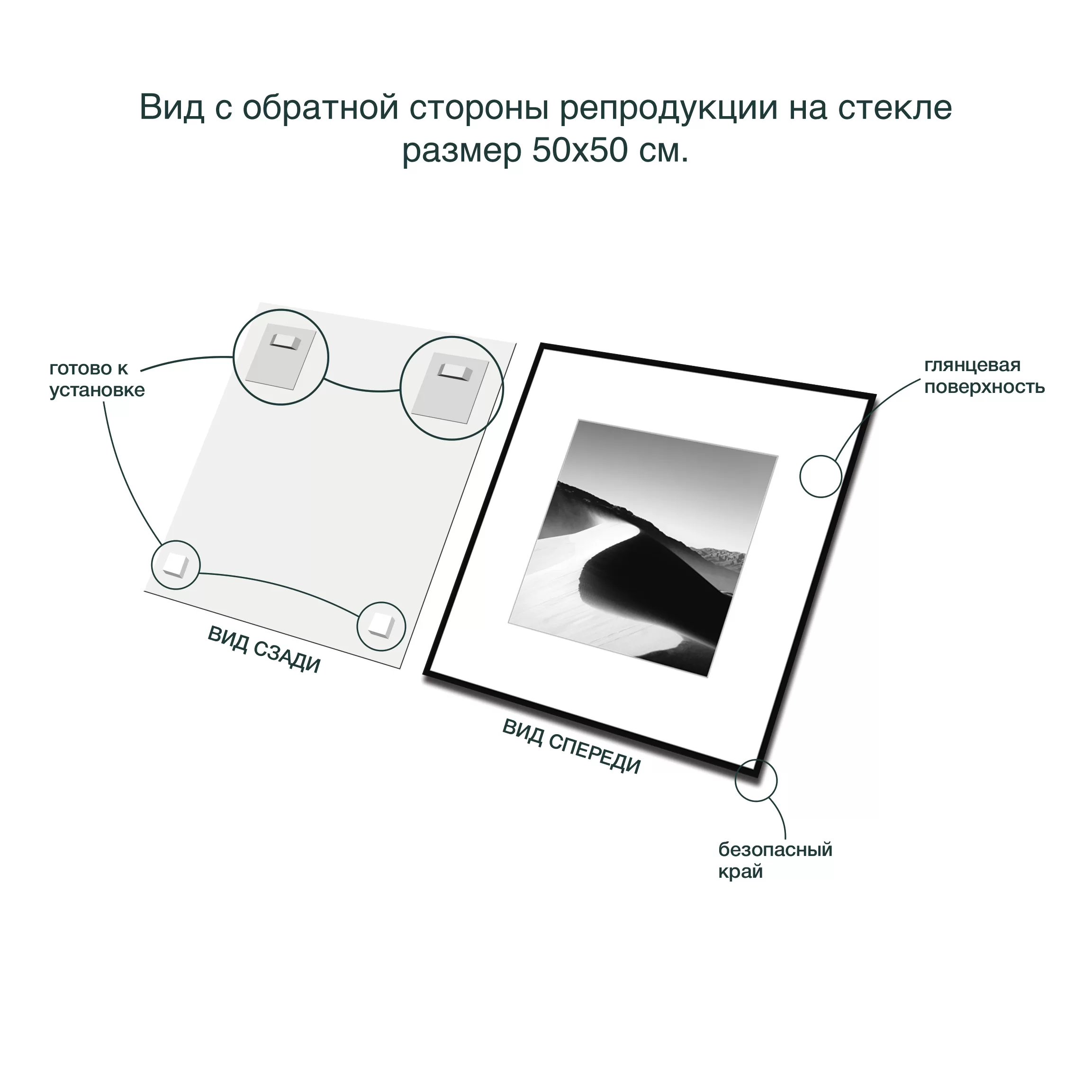 картина на стекле 50х50 см, "Природа 3" BW003 вид сзади