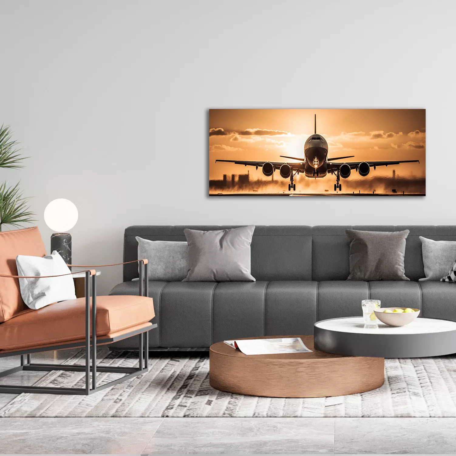 картина на стекле 50х125 см, "Взлет", VR019 в интерьере